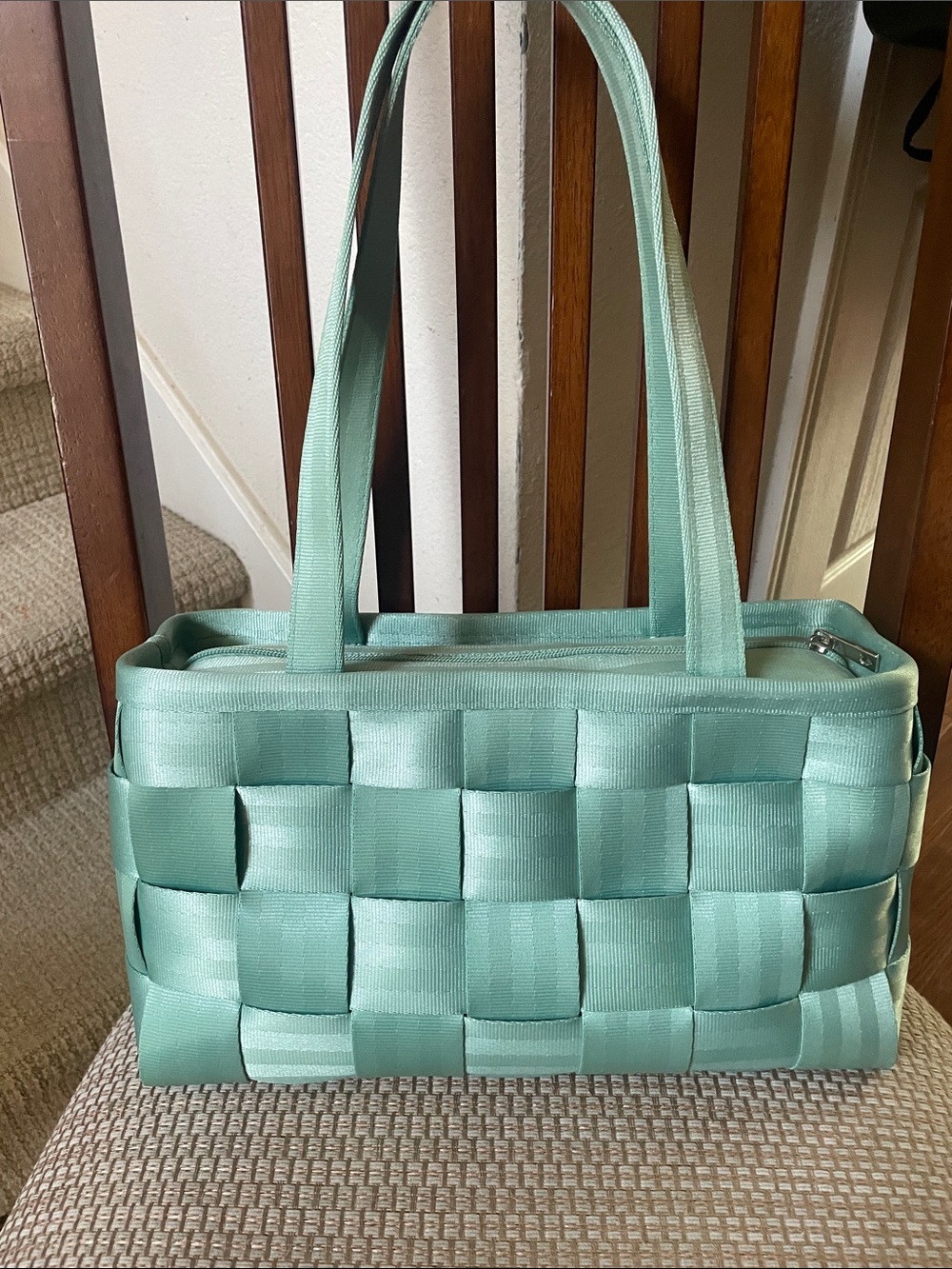 Harveys Mint Green Large Satchel Woven Tote Bag